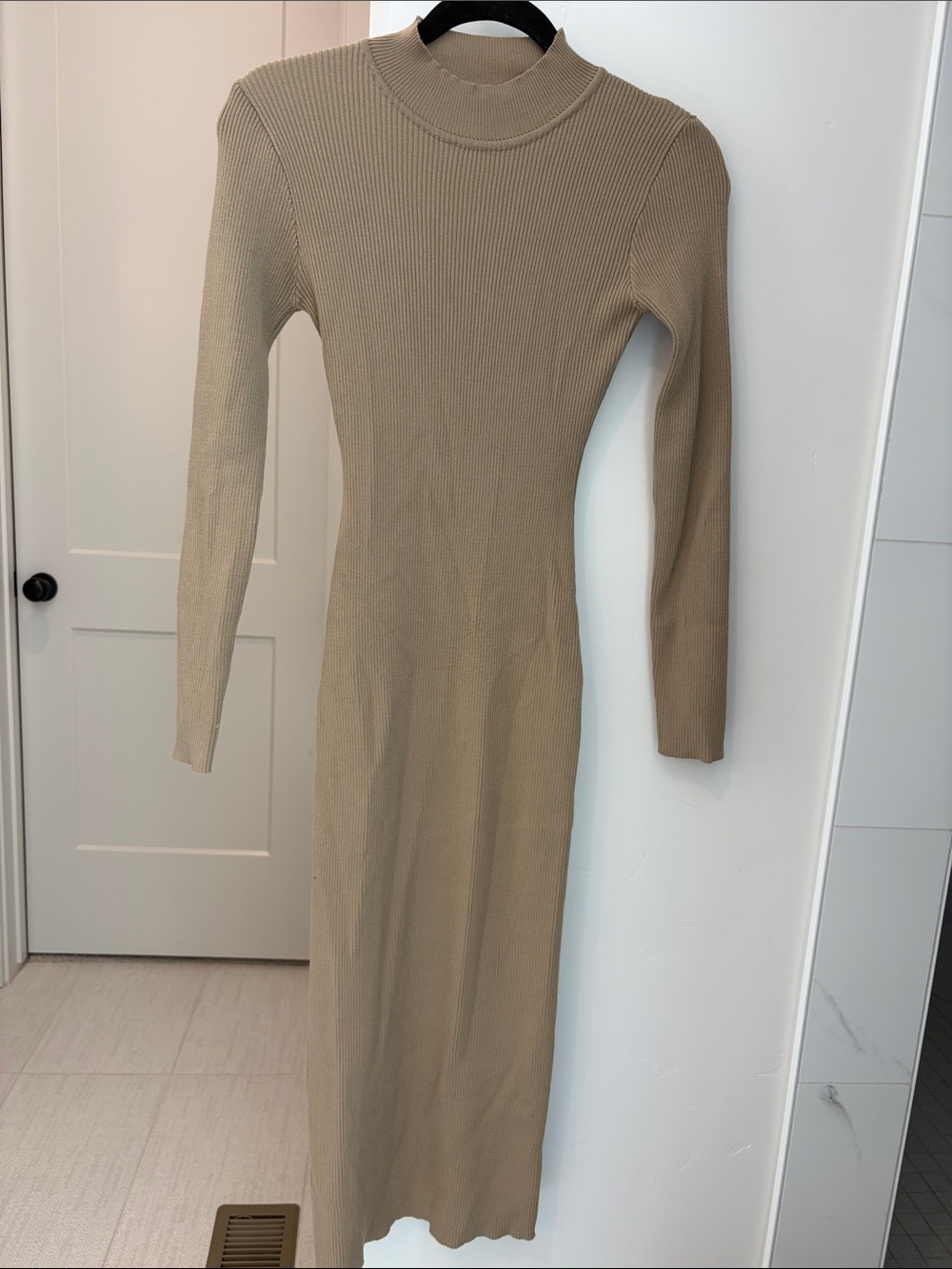 Workshop Republic Clothing Ribbed Mock Neck Midi Dress - Taupe